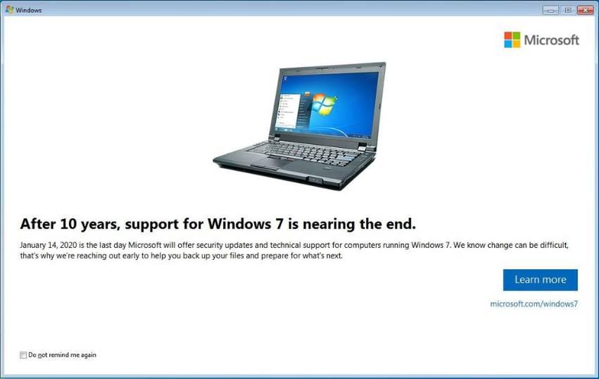 Mensaje final soporte Windows 7 Pro